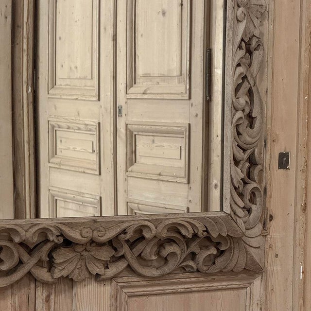 Antique French Louis XIV Baroque Stripped Hand-Carved Wood Mirror For Sale - Image 13 of 18