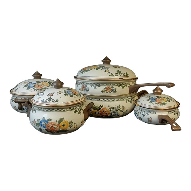 Vintage Floral German Enamel Cookware Set 9 Pieces Chairish