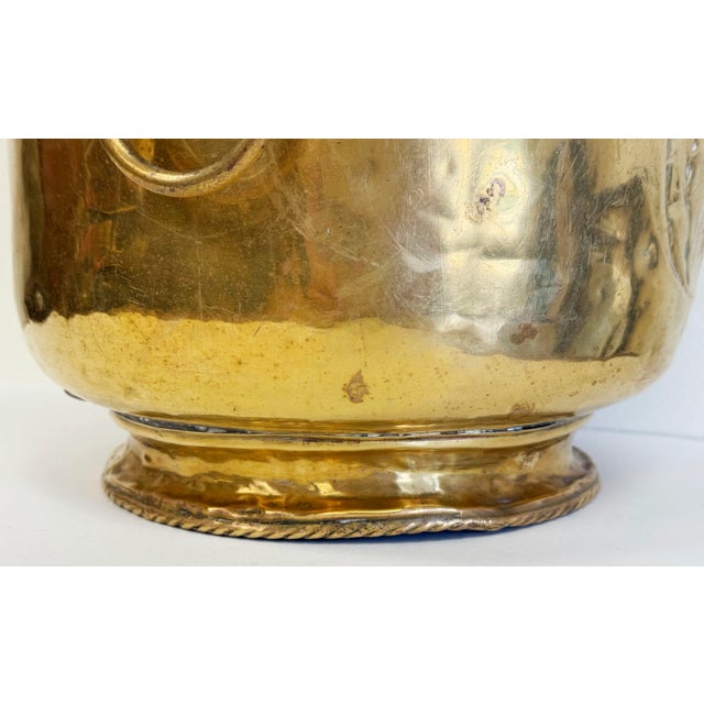 Antique Hammered Brass Planter Cachepot W/ Lion Head Handles For Sale - Image 9 of 9