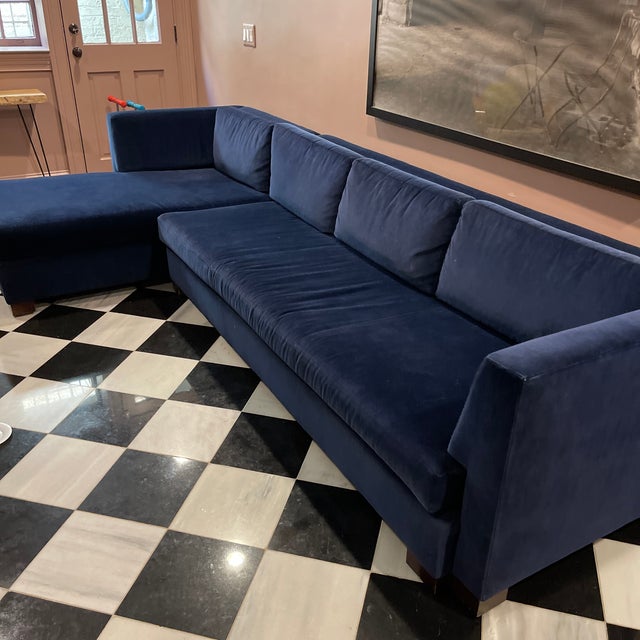 Baker Furniture Blue Velvet Sofa With Chaise Chairish