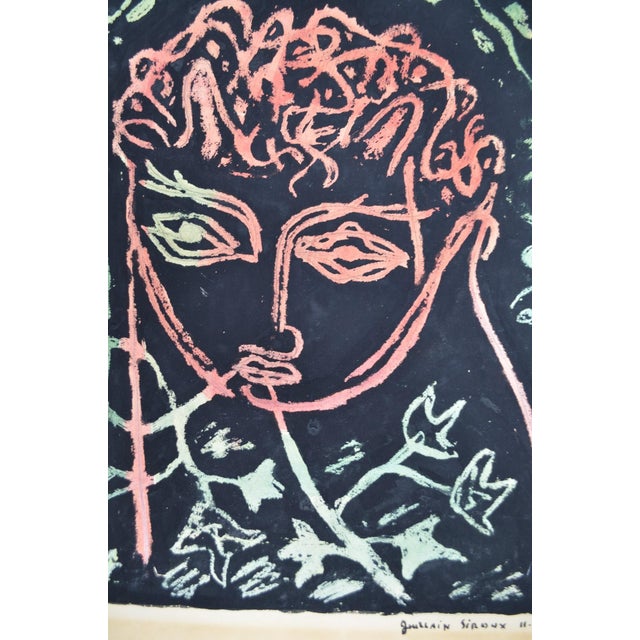 1950 Guillain Siroux “Visage Rose” French Modernist Mixed Media Portrait For Sale - Image 10 of 11