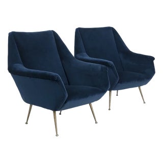 Italian Dark Blue Armchair For Sale