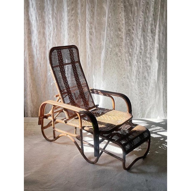 Mid-Century Adjustable Rattan Chaise Lounge with Retractable Footrest, Japan For Sale - Image 9 of 14