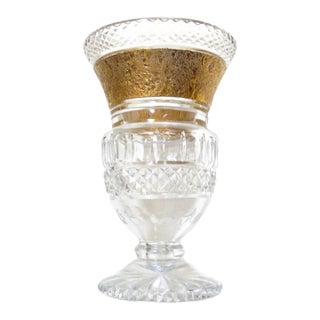 Vintage Moser Glassworks 24k Gold Incrusted Cut Crystal Vase For Sale