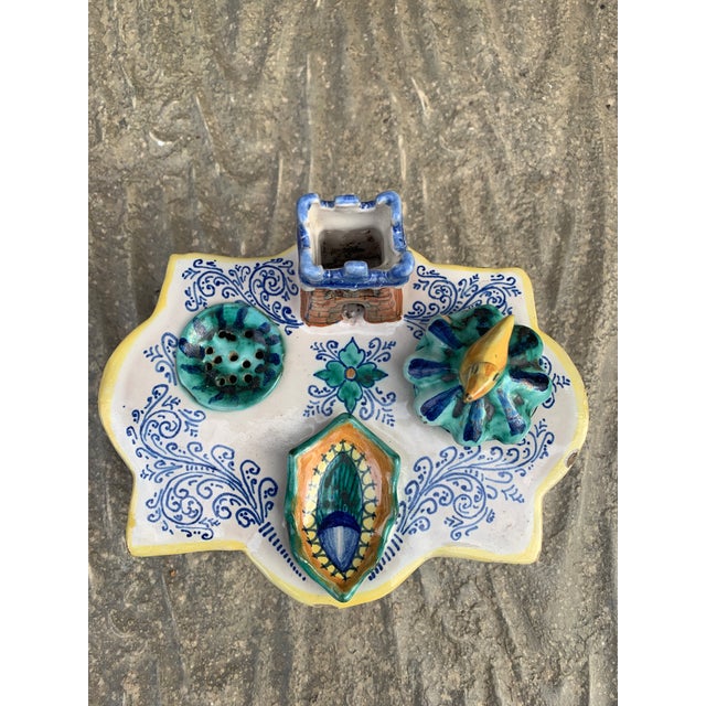 Ceramic Early 20th Century Italian Provincial Deruta Hand Painted Allegorical Faience Inkwell For Sale - Image 7 of 12