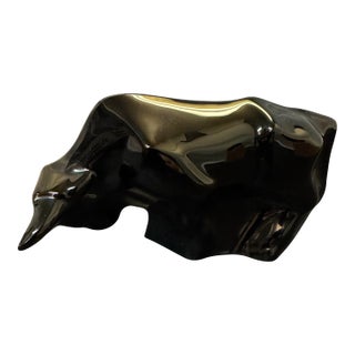 Baccarat Black Bull Figurine Large 6.5" Vintage Crystal Made in France Signed For Sale