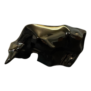 Baccarat Black Bull Figurine Large 6.5" Vintage Crystal Made in France Signed