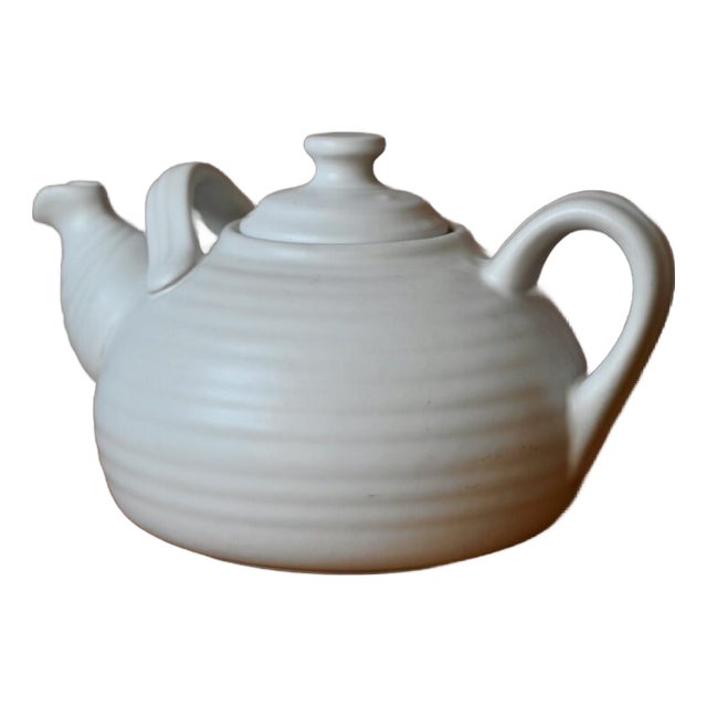 Large Danish White Ceramic Teapot in Scandinavian Bohemian Style For Sale