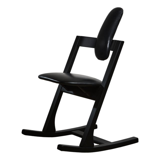 Black Leather Ergonomic Chair by Peter Opsvik for Stokke, 1983 For Sale