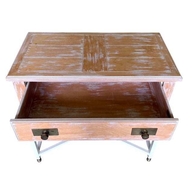 Ivory Pair French Cerused Oak and Brass Nightstands Metal Bases For Sale - Image 8 of 12