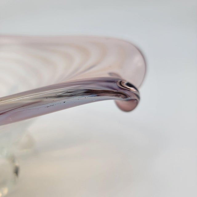Large Cenedese Murano Glass Footed Console Bowl Pink Sommerso Swirl For Sale - Image 12 of 15