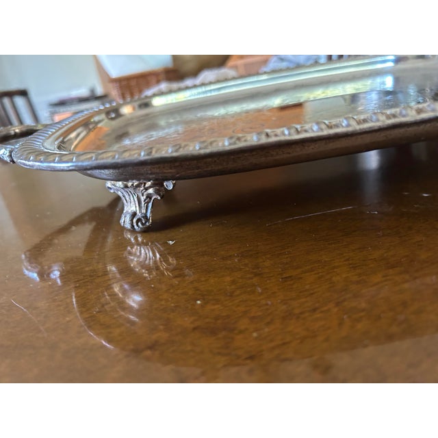 English Vintage Silver Plated Ornate Footed Tray With Handles For Sale - Image 3 of 5