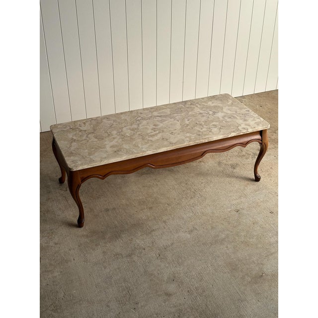 Vintage French Provincial Coffee Table With Brecciated Marble Top, C. 1950s For Sale - Image 14 of 16