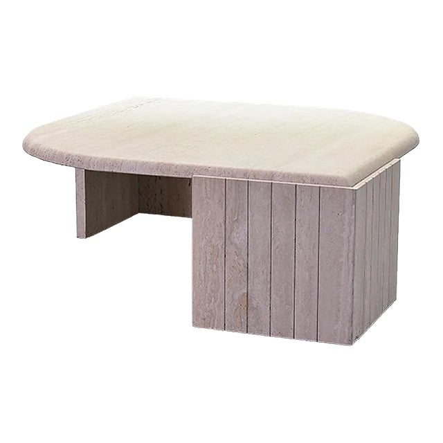 Travertine Coffee Table with Floating Faceted Top from Roche Bobois, 1970s For Sale
