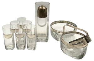 Hollywood Regency Silver Cocktail Set by Taddei Sestini for Kristal Krisla, Italy, 1970s, Set of 9