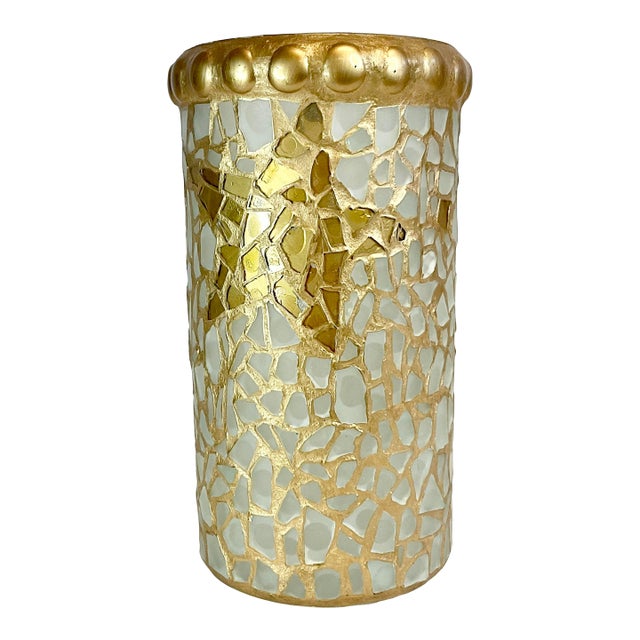 1980s Vintage Boho Chic Neiman Marcus Mexican Mosaic Glass Vase. For Sale