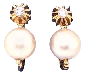 18 Karat Yellow Gold With Platinum Lever Back Pearl Earrings, A Pair