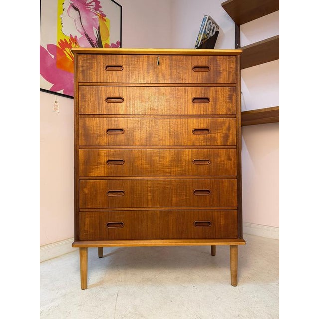 Danish Teak Chest of Drawers with Lock For Sale - Image 3 of 11