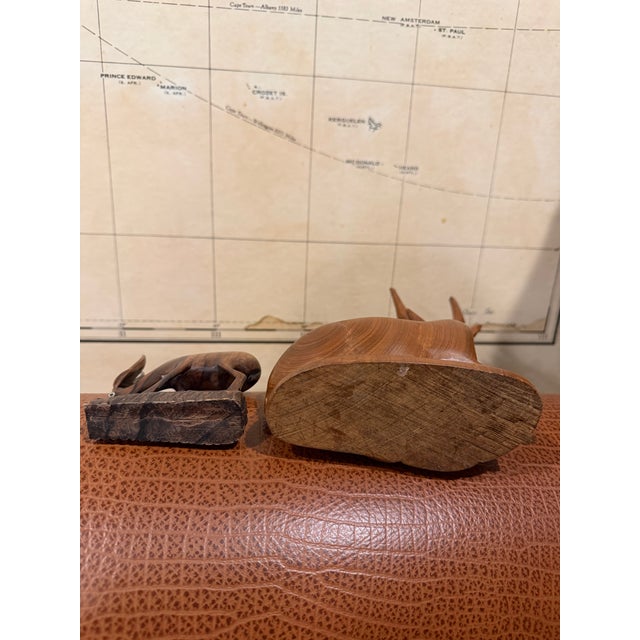 Wood Vintage Hand-Carved Wooden Antelope Sculptures – African Safari Style Decor, Organic Modern Pair For Sale - Image 7 of 7