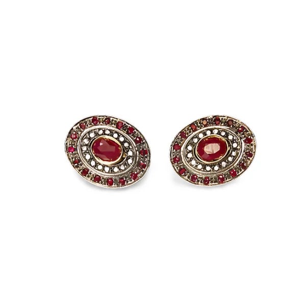 14K Pink Gold Antique Ruby & Rose-Cut Diamond Earrings Elegant Antique 14K Pink Gold Ruby & Rose-Cut Diamond Earrings...