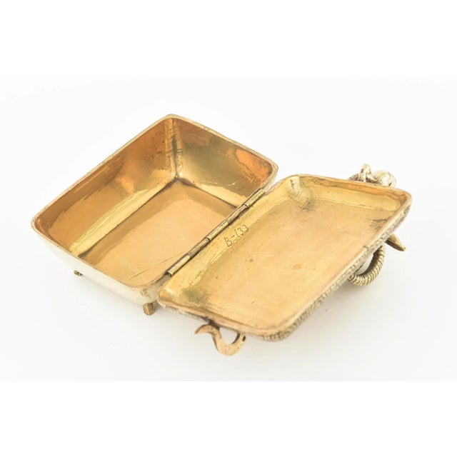 Brass Vintage Brass Rams Head Hinged Small Box With Enamel Design For Sale - Image 8 of 12