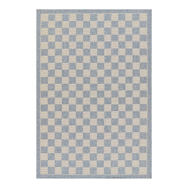 Erin Gates by Momeni Saybrook Check Blue Indoor/Outdoor Area Rug 9' X 12' For Sale