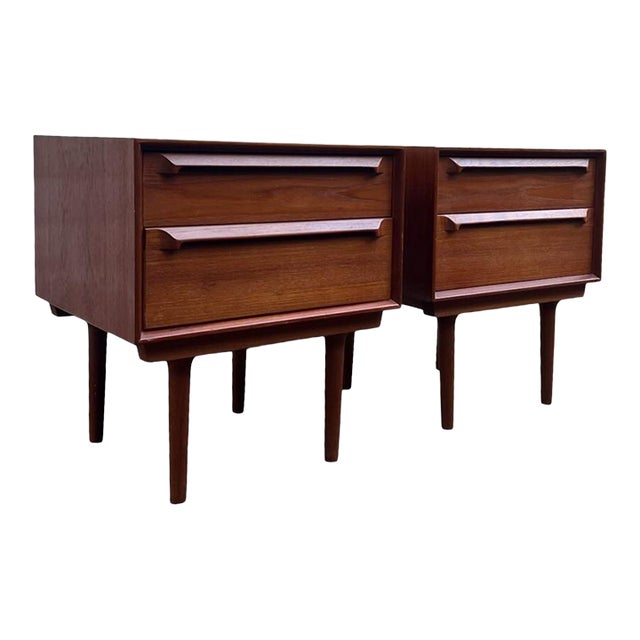 Vintage Danish Mid Century Modern Teak End Table Set. Sculpted Handles