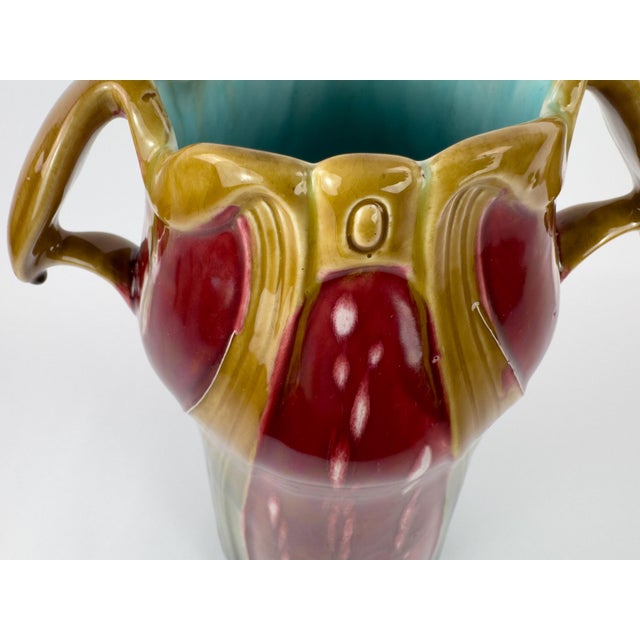 Large Art Nouveau Barbotine Vase by L’Herminie-Declercq, Orchies, France, c.1900 For Sale - Image 11 of 15
