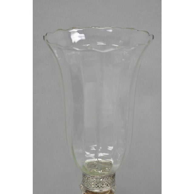 Antique Victorian Silver Plated Glass Hurricane Lamp Shade Candlestick - Pair For Sale - Image 4 of 18