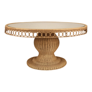 Matthew Izzo Home Gabrielle 60" Woven Rattan Pedestal Dining Table With Glass Top