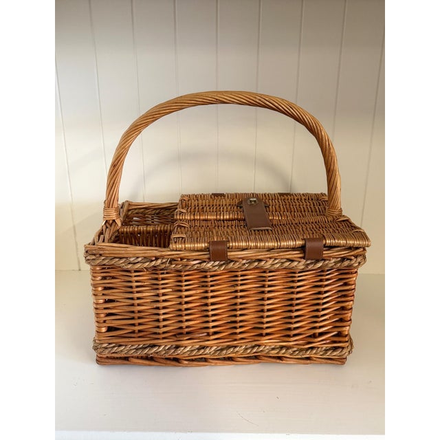 Vintage Wicker Picnic Basket and Wine Carrier For Sale - Image 11 of 13