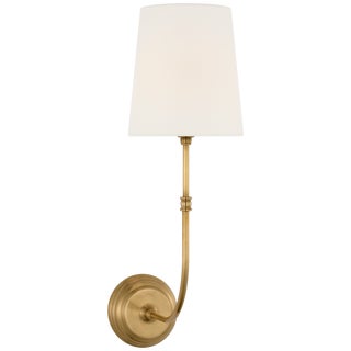 Suzanne Kasler for Visual Comfort Signature Wyatt 20" Sconce in Hand-Rubbed Antique Brass with Linen Shade For Sale