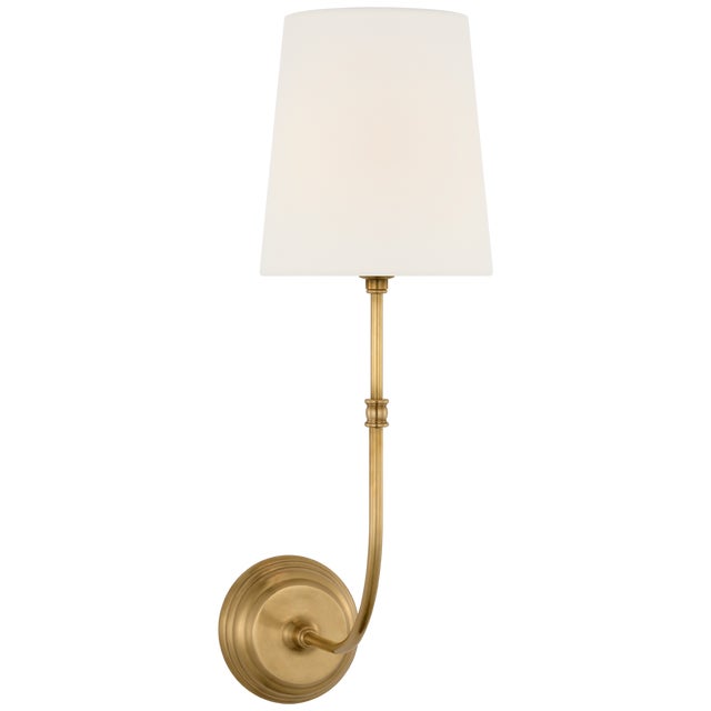 Suzanne Kasler for Visual Comfort Signature Wyatt 20" Sconce in Hand-Rubbed Antique Brass with Linen Shade For Sale
