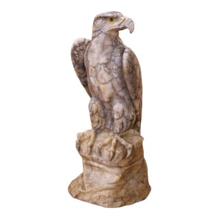 19th Century French Carved Variegated Marble Eagle Sculpture With Glass Eyes For Sale
