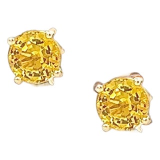 Natural Sapphire Stud Earrings 14k Yellow Gold 1.7 TCW Certified For Sale
