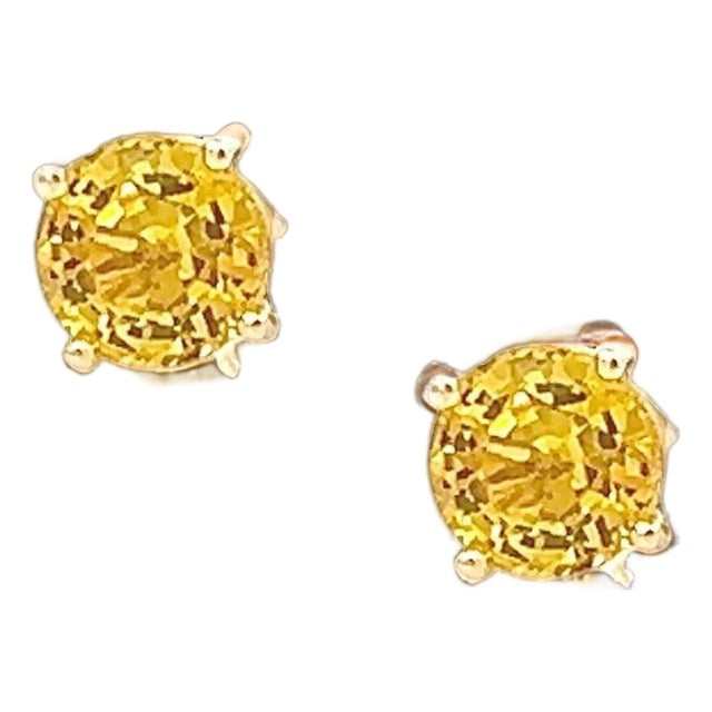 Natural Sapphire Stud Earrings 14k Yellow Gold 1.7 TCW Certified For Sale