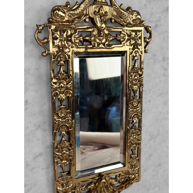 Late 19th Century Antique 19th C. Victorian Brass Figural Dolphin Wall Mirror For Sale - Image 5 of 8