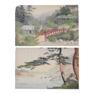 Early 20th Century Japanese Watercolor Landscape Paintings - A Pair