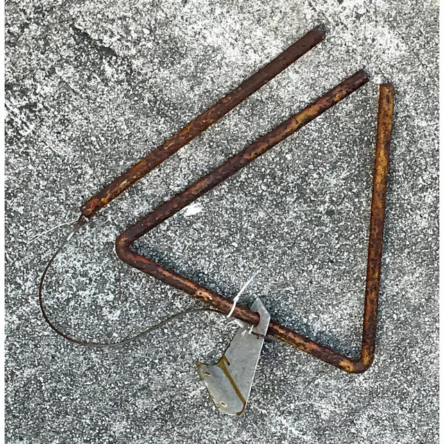 Vintage Rusted Metal Triangle Dinner Bell For Sale - Image 4 of 12
