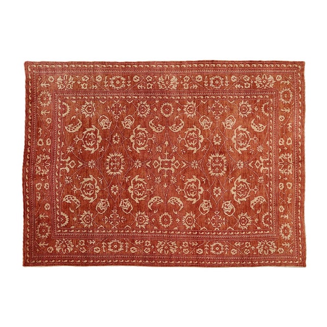 10x13 Terra Cotta Floral Oushak Rug | 9'11"x12'11" Ivory Wool Afghan Hand-Knotted For Sale In Los Angeles - Image 6 of 11