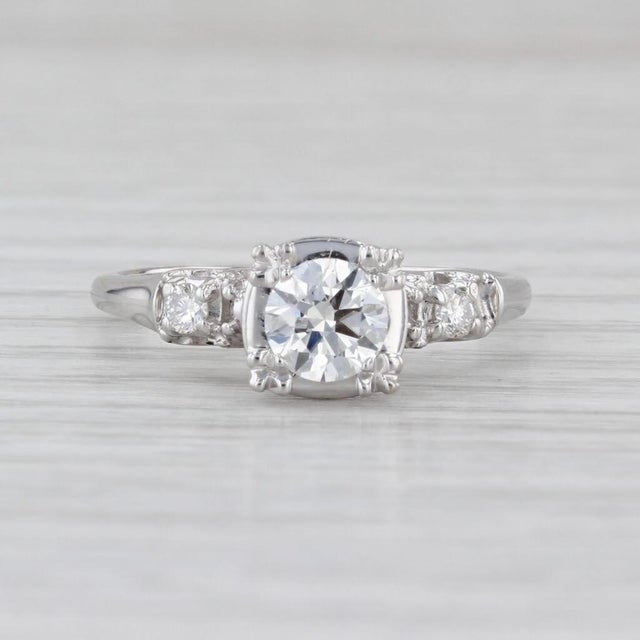 Vintage Round 0.64ctw Diamond Engagement Ring 900 Platinum Size 7.25 For Sale In Greensboro - Image 6 of 8