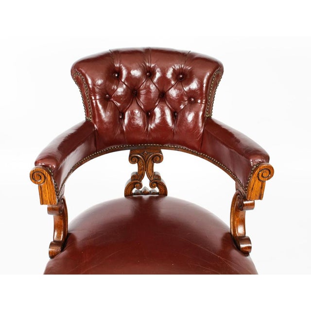 19th Century Victorian Oak Leather Desk Chair For Sale - Image 4 of 18