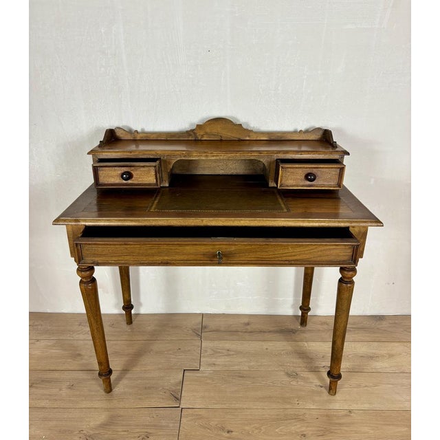 English Oak Writing Desk with Raised Gallery and Drawers, 1930s For Sale - Image 6 of 17