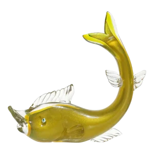 Venetian Murano Vintage Sommerso Yellow Gold Aventurine Italian Art Glass Fish Figure Sculpture