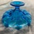 Glass Vintage l.e. Smith Peacock Blue Glass Pedestal Bowl For Sale - Image 7 of 7
