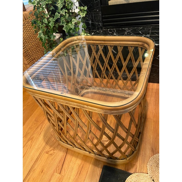 Beige 1970s Mid-Century Bamboo Rattan Side Table For Sale - Image 8 of 11