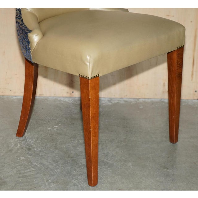 English Elm Hall Chairs with Damask Upholstery, Set of 2 For Sale - Image 12 of 18