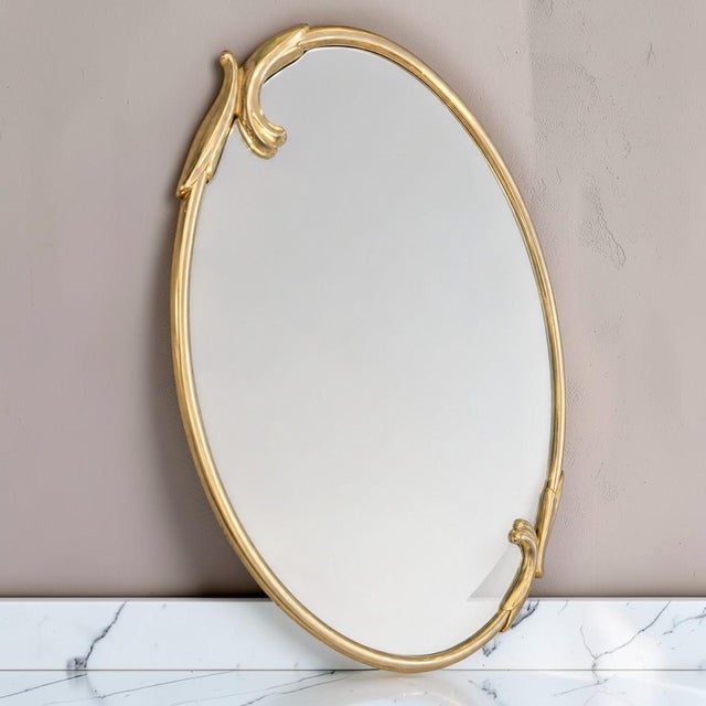 Italian Mid-Century Italian Design Gold Oval Wall Mirror For Sale - Image 3 of 7
