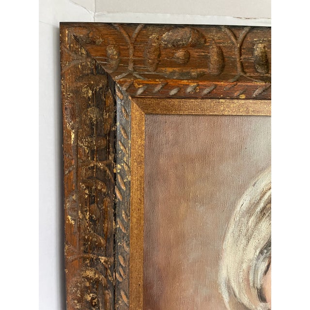 Wood 1968 Original Framed Female Portrait Painting Signed Shannon For Sale - Image 7 of 13
