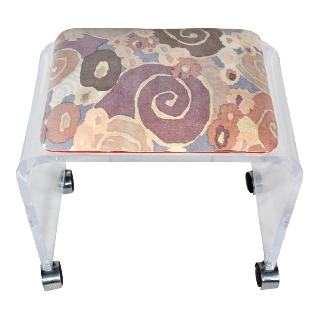 1970's Lucite Waterfall Bench / Stool in Jack Lenore Larsen Velvet For Sale